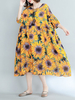 Women Half Sleeve Floral Printed Loose Mid-Long Vintage Dresses