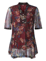 Women Half Sleeve Floral Printed V-Neck Chiffon T-shirts