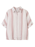 Women Half Sleeve Lapel Striped Loose Blouse