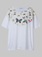 Women Half Sleeve O Neck Butterfly Lace Crochet Patchwork T-shirt