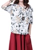 Women Half Sleeve O Neck Flower Printing Vintage T-shirt