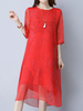 Women Half Sleeve Printed O-neck Loose Vintage Dresses