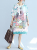 Women Half Sleeve Printed Pocket O-neck Loose Dresses