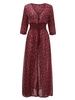 Women Half Sleeve V Neck Elastic Wasit Flower Printed Chiffon Dress