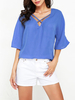 Women Half Sleeve V-neck Irregular Hem Chiffon Blouses