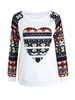 Women Heart Print Stitching Long Sleeve O-neck T-shirt