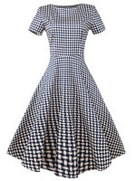 Women Hepburn Style High Waist Short Sleeve Vintage Dresses
