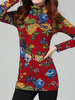 Women High Collar Floral Printed Long Sleeve Velvet Bottoming T-shirts