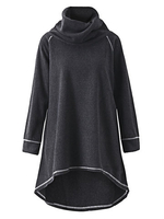 Women High Collar Long Sleeve Irregular Casual Sweatshirt