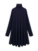 Women High Collar Loose Long Sleeve Knit Ruffles Dress