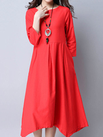 Women High Waist Irregular Hem Long Sleeve Vintage Dresses