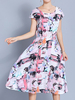 Women High Waist Printed Short Sleeve Vintage Dresses