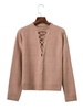 Women Hollow Cross Strap O-neck Long Sleeve Sweater