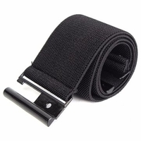 Women Invisible Black Elastic Belt Flat Buckle Strap Waistband