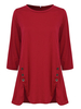 Women Irregular Hem 3/4 Sleeve Buttons Cotton T-shirts