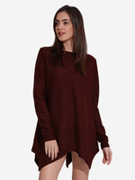 Women Irregular Hem Long Sleeve O-Neck Pure Color Sweaters