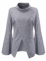 Women Irregular Turtleneck Horn Sleeve T-shirt
