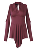 Women Irregular V-neck Cold Shoulder Long Sleeve Blouse