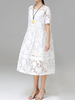 Women Jacquard O-Neck Short Sleeve Billowing Two-Piece Dresses