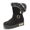 Women Keep Warm Artificial Rabbit Hair Bouble Buckle Snow Boots