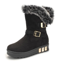 Women Keep Warm Artificial Rabbit Hair Bouble Buckle Snow Boots