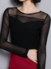 Women Lace Gauze Patchwork Long Sleeve Slim T-Shirt