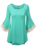 Women Lace Hollow Out Patchwork Flare Sleeve Irregular T-shirt
