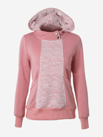 Women Lace Stitching Hooded Long Sleeve Hoodie