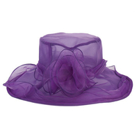 Women Ladies Church Net Flower Wide Brim Beach Hat Elegant Wedding Derby Cap