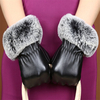 Women Ladies Faux Fur Artificial PU Leather Screen Touch Windproof Gloves Mittens