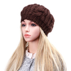 Women Ladies Flower Ball Shape Beret Cap Winter Knitting Wool Beanie Hat Braided Ski Cap