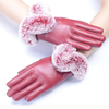 Women Ladies Fur PU Leather Gloves Screen Touch Windproof Driving Mittens