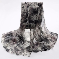 Women Ladies Maple Leaves Printed Voile Scraves Stole Long Soft Shawl Wrap