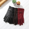 Women Ladies PU Leather Touch Screen Gloves Lace Mesh Fabric Butterfly Velvet Gloves