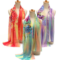 Women Lady Chiffon Scarf Floral Gradient Colors Long Soft Wrap Lady Shawl Scarves