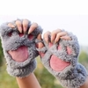 Women Lady Girl Bear Cat Paw Fingerless Gloves Fluffy Plush Paw Glove Winter Warm Mittens