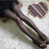 Women Lady Girl Vertical Stripe Sexy Stocking Hollow Out Tights Vintage Pantyhose