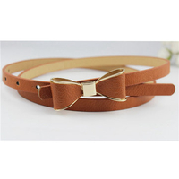 Women Lady Leather Thin Narrow Bowknot Waist Belt Waistband Strap Beauty