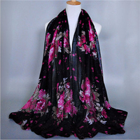 Women Lady Peony Flower Printing Long Soft Wrap Lady Shawl Voile Scarf Scarves
