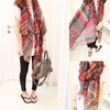 Women Lady Red Vintage Long Soft Cotton Voile Print Scarves Shawl Wrap Scarf