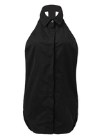 Women Lapel Halter Button Backless Irregular Hem Shirt Blouse