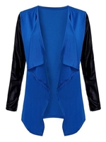 Women Lapel Pure Color Splicing Leather Sleeve Cardigan Coat