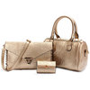 Women Leather 3-Sets Rose Pattern Handbag Shoulder Bag