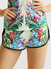 Women Leaves Flowers Printed Sports Yoga Shorts
