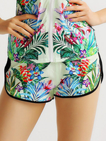 Women Leaves Flowers Printed Sports Yoga Shorts