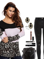 Women Leopard Color Block Long Sleeve O-Neck Casual T-shirts
