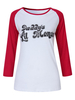 Women Letter Printed Long Sleeve Patchwork T-shirt