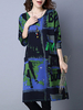 Women Letter Printed Long Sleeve Vintage Loose Dresses