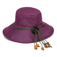 Women Linen Bucket Hat Visor Sunscreen Round Sun Hat Flat Cap