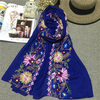 Women Linen Cotton Scraves Flower Embroidery National Style Stole Long Shawl Wrap